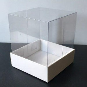 Caja de cartón plegable desmontada de 3,5" x 3,5" x 3,95" en pulgadas, 10 unidades, con tapa transparente, caja de regalo de boda