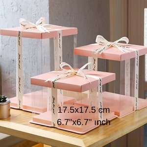 Square cake & Flower box width, length 6.7"x6.7" height 4.9" - 7.9" - 11" inch