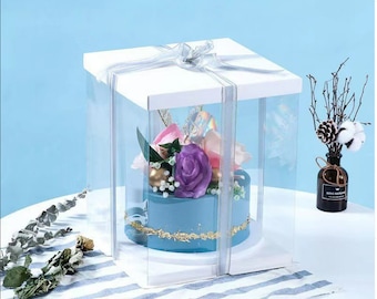 Square cake & Flower box width, length 8.5"x8.5" height 6.3" - 9.4" - 12" inch