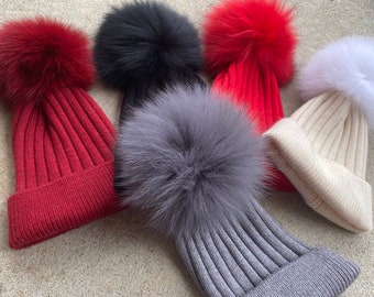 Kids Fold Over Pom Pom Hat