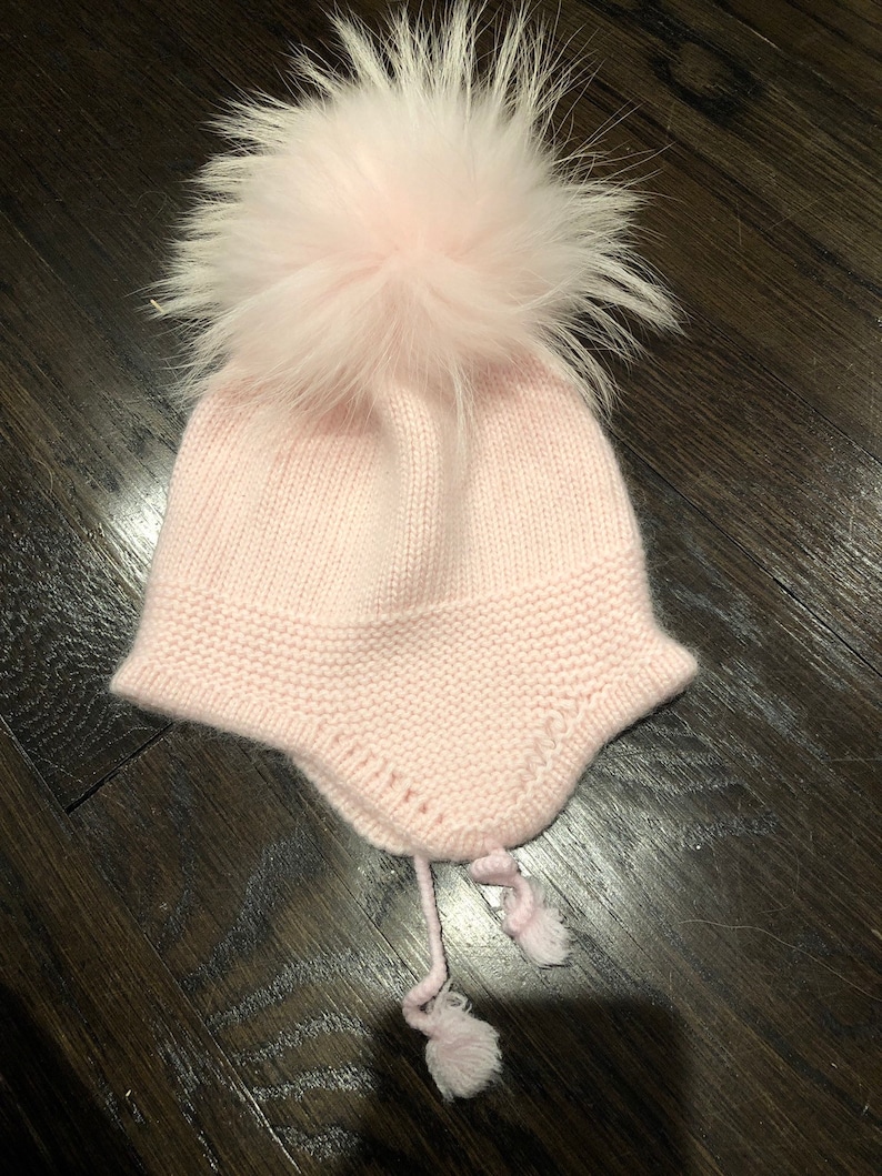Cashmere Earflap Cashmere Baby Raccoon fur Pom Pom Hat