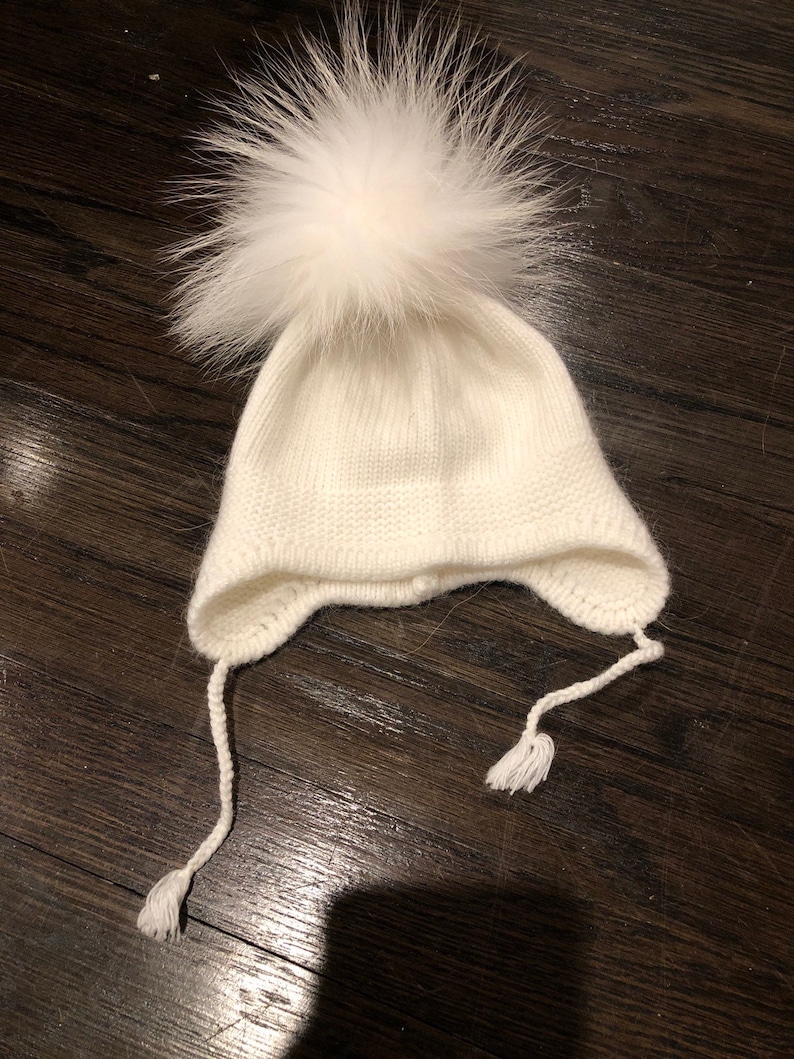 Cashmere Earflap Cashmere Baby Raccoon fur Pom Pom Hat