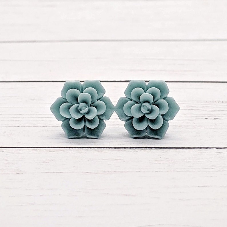 Succulent earrings stud, teen girl gifts, botanical earrings, everyday earrings, boho chic jewelry for women, gardener gift women, cactus image 1