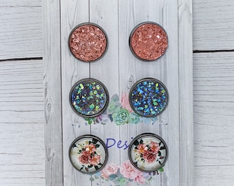 Druzy stud earring set, silver stud earrings, minimalist jewelry, gift ready, gift for her, for mom, gift set