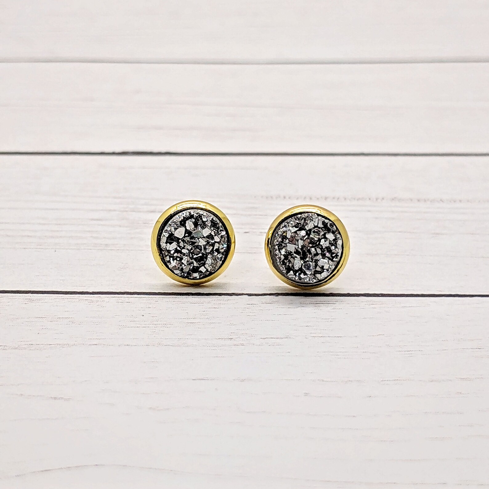 Gray Druzy Earrings Druzy Stud Earrings Gold Jewelry Silver Etsy
