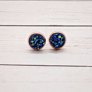 Metallic Blue Green Druzy Earrings, Druzy stud earrings, Gold jewelry, Silver jewelry, Druzy earrings, Druzy Stud Earrings, Blue Green