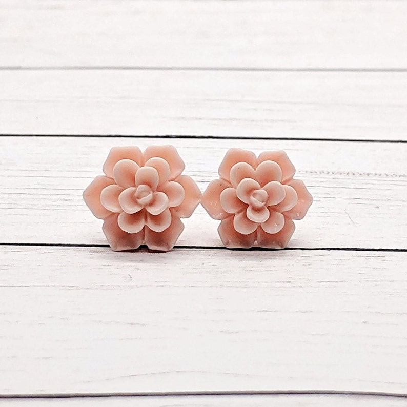 Succulent earrings stud, teen girl gifts, botanical earrings, everyday earrings, boho chic jewelry for women, gardener gift women, cactus image 5