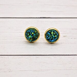 Green Druzy Earrings, Green Mini Druzy Stud Earrings, Green Earrings, Green Bridesmaid Earrings, Green Druzy Jewelry