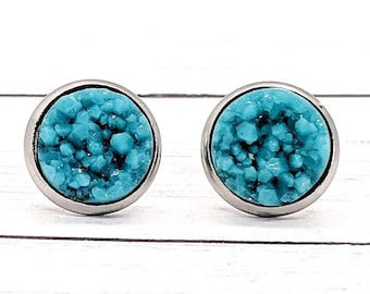 Kolczyki z imitacją druzy w kolorze turkusowym: biżuteria dla druhen (12 mm)