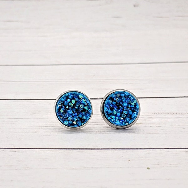 Türkis Blau Sparkle Druzy Ohrstecker, Brautjungfern Ohrringe, Türkis Blau Hochzeit Ohrringe, Hochzeitsschmuck, Blau Schmuck, Türkis