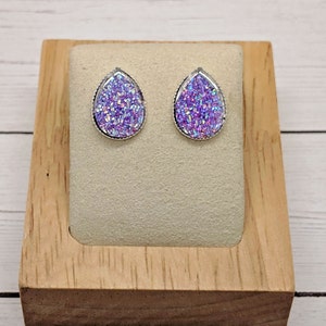 Lilac druzy teardrop stud earrings, silver earrings, best selling items, gift for her, for women, best friend gifts, christmas gifts
