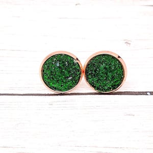 Green Druzy Stud Earrings: Iridescent Faux Resin, Handmade 12mm