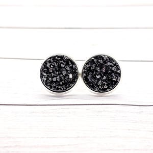 Black druzy stud earrings, bridesmaid gift, statement earrings, silver earrings, best selling items, gift for her, best friend gifts, boho