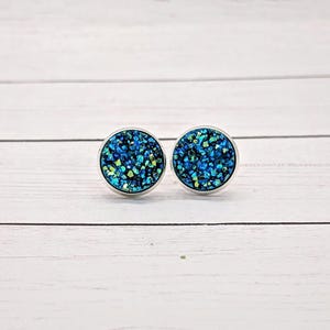 Aqua Druzy Stud Earrings, Bridesmaids Earrings, Aqua Blue Wedding Earrings, Wedding Jewelry, Blue Jewelry