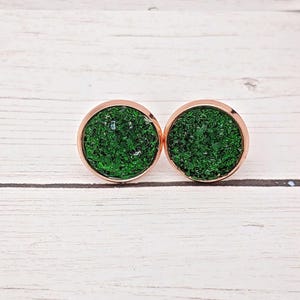 Green Flat Druzy Earrings, Druzy, Green Bridesmaid Earrings, Green Druzy Jewelry, Stud Earrings, Iridescent Earrings