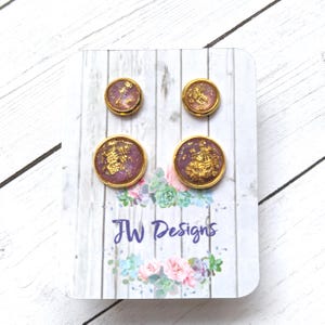 Mommy & Me Druzy Stud Earrings: Light Purple Gold Foil