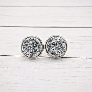 Handmade Silver Druzy Stud Earrings: Hypoallergenic Faux Druzy (12mm)