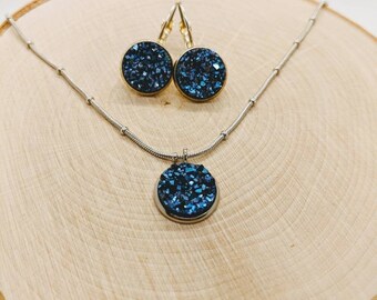 Druzy necklace and earring set, Bridal jewelry, Bridesmaids gift, Bridesmaids jewelry, customizable pick your colors.