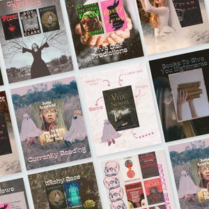 Pink Spooks Bookstagram Template Pack | 25 editable Canva slides (Free Account)