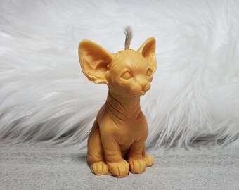 Gorgeous non scented black Sphynx cat candle witchy pagan pentagon