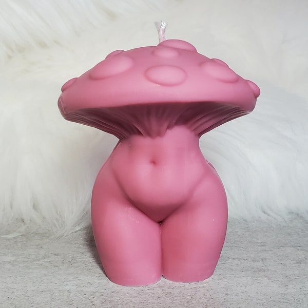 Mushroom Goddess Nude Woman Candle: Custom color, Soy wax, witchcraft candle, wax play, goddess candle.
