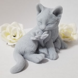 Cat Shaped Soap with Flower and Heart: Custom scent and color, donkey milk soap base.