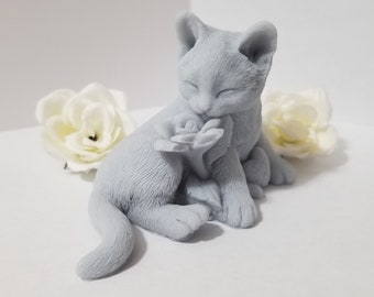 Cat Shaped Soap with Flower and Heart: Custom scent and color, donkey milk soap base.