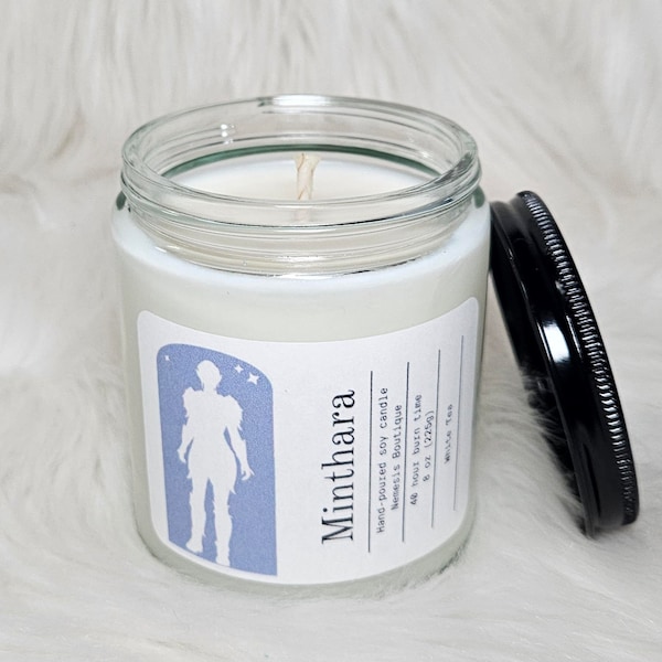 Minthara Candle, White Tea, 100% Soy Wax, 8oz, BG3 candle.