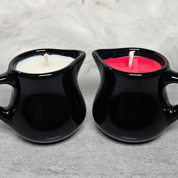 Pitcher Candle for Wax Play. [Choose your own wax color] Black Set of 2, soy wax.