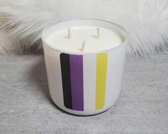 Nonbinary Pride, Three Wick Soy Wax Candle, 17oz, Choose your own scent! LGBTQ+ candle.