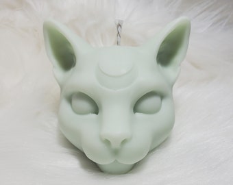 Crescent Moon Cat Shaped Candle: Custom scent and color, Soy wax. Gothic, alternative, witchcraft candle.