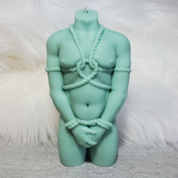 Bondage Nude Man Candle: Custom color, Soy wax, witchcraft candle, wax play, goddess candle.