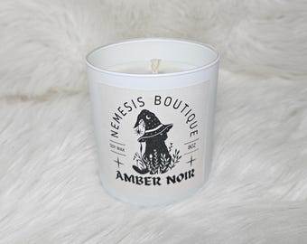 Vela de gato bruja Amber Noir: decoración de Halloween hecha a mano con cera de soja