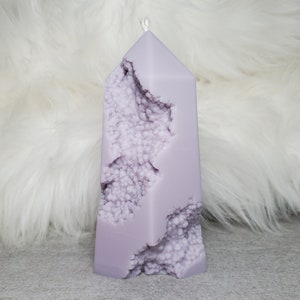 Crystal Point Pillar Candle: custom color and scent, 100% soy wax.