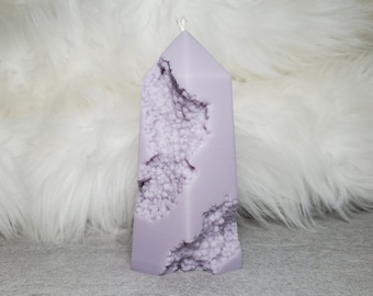 Crystal Point Pillar Candle: custom color and scent, 100% soy wax.