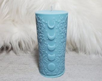 Mondphasen Stumpenkerze: Farbe und Duft nach Wunsch, 100% Sojawachs.