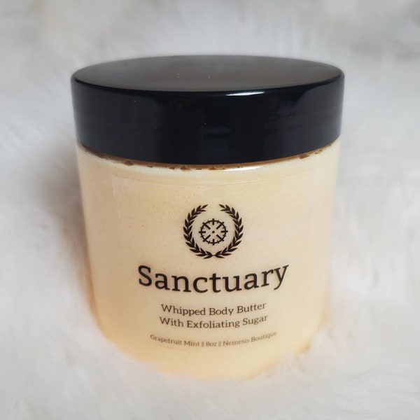 Sanctuary, Grapefruit Mint Foaming Body Butter/sugar scrub. Exfoliating, natural, for sensitive skin.