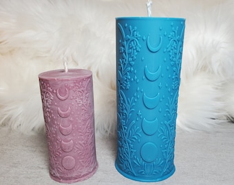 GROSSE Mondphasen Stumpenkerze: Farbe und Duft nach Wunsch, 100% Sojawachs.