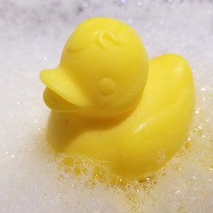 Rubber Duck Shaped Soap: Custom scent and color, donkey milk soap base.