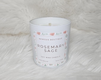 Rosemary Sage Soy Candle: Handmade Natural Winter Candle