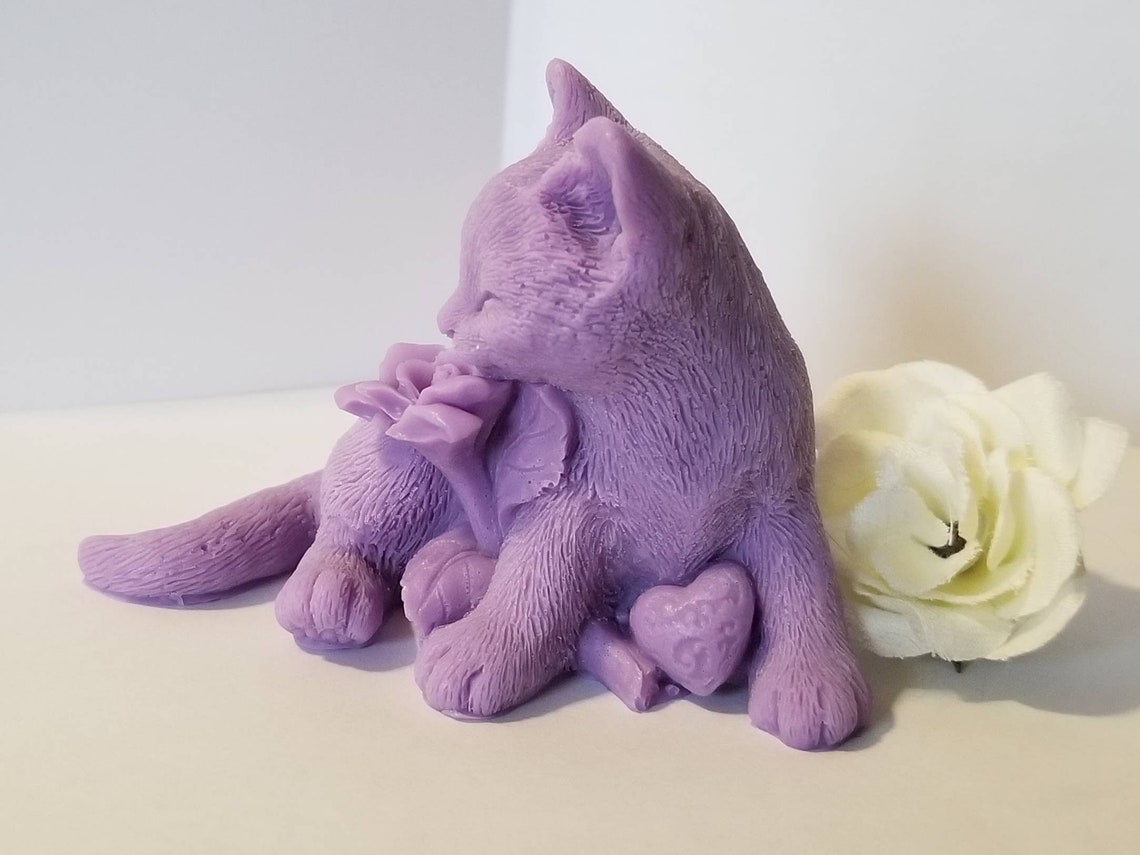 Cat Shaped Soap with Flower and Heart Custom scent and color Etsy