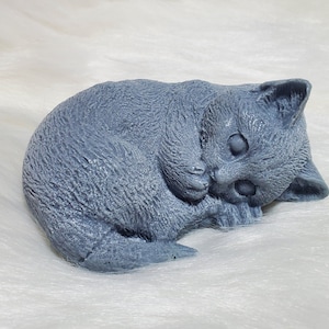 Sleeping Cat Shaped Soap: Custom scent and color, donkey milk soap base.