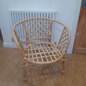 On Sale!!!Bahama Cane + Wicker/Indoor Rattan handmade chair. Intricate weave and retro design. Ideal for smaller areas.