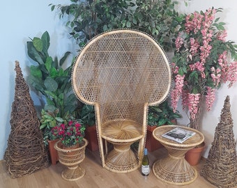 Natural, White or Black Handmade Wicker/Natural Rattan Twist Base Peacock Chairs.