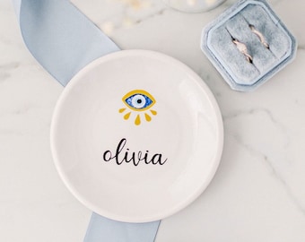 Personalized Evil Eye Ring Dish: Greek Mati Jewelry Holder
