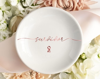 Personalized Cancer Survivor Ring Dish: Breast Cancer Awareness Gift