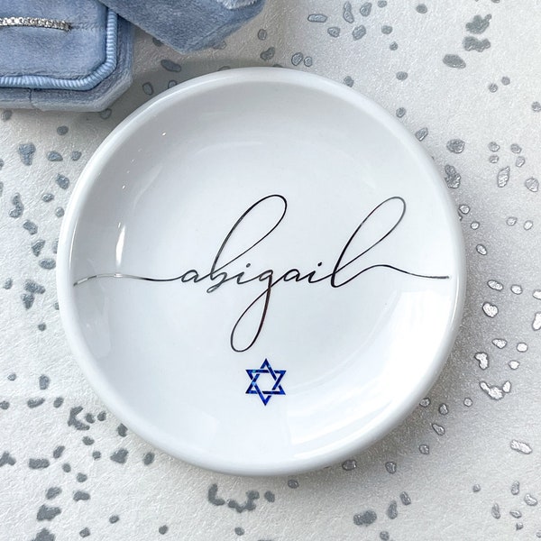 Cadeau personnalisé de vacances de Hanukkah pour elle, étoile de David Hanukkah Dreidel Ring Dish, Chanukah Jewelry Dish Gift for Her, Jewelry Holder