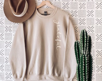 DANKBAAR dankbaar gezegend sweatshirt, Thanksgiving-cadeaus voor haar herfst, Thanksgiving-sweatertrui, damesmodetrui