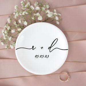 Custom Initial Ring Dish, Personalized Wedding Keepsake, Bride Groom Gift, Engagement Party Jewelry Tray image 4