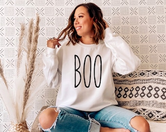 BOO Pullover Sweatshirt Gift for Her, Fall Fleece Crew, Boo Halloween Unisex Pullover, Women's Fashion Sweatshirt, Autumn Spooky Sweatshirt